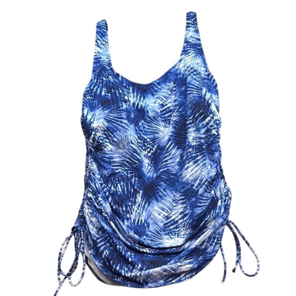 Women's Lands' End One Piece Blue White Tie Dye Print Swim Bathing Suit Size 16